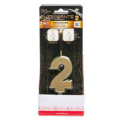 Number 2 Sparkling Gold Birthday Candle