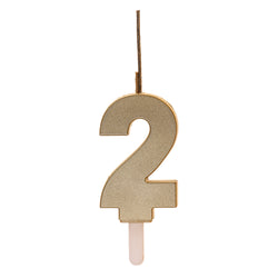 Number 2 Sparkling Gold Birthday Candle