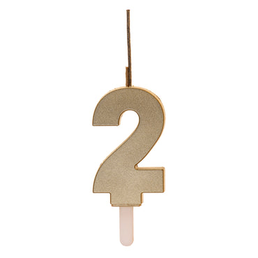 Number 2 Sparkling Gold Birthday Candle