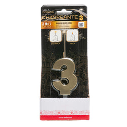 Number 3 Sparkling Gold Birthday Candle