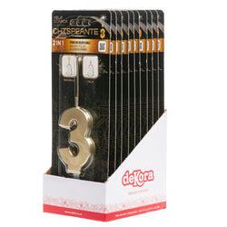 Number 3 Sparkling Gold Birthday Candle