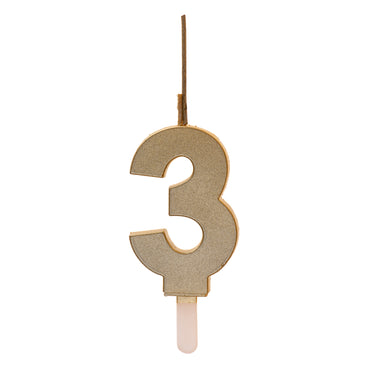 Number 3 Sparkling Gold Birthday Candle