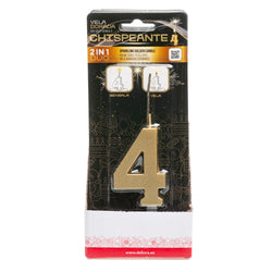 Number 4 Sparkling Gold Birthday Candle