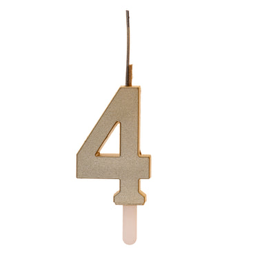 Number 4 Sparkling Gold Birthday Candle