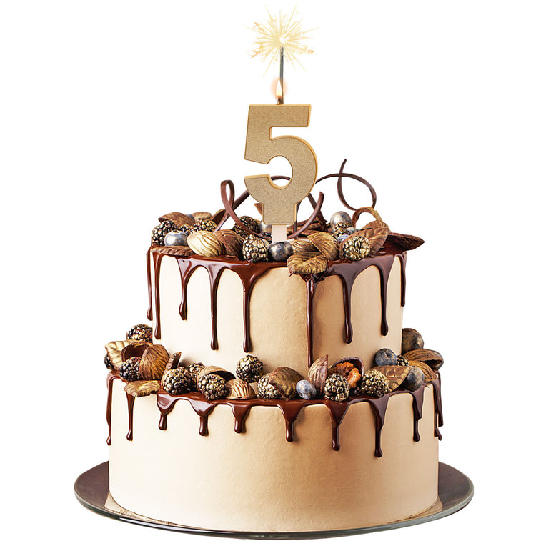 Number 5 Sparkling Gold Birthday Candle