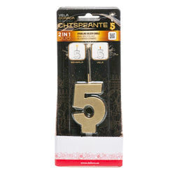 Number 5 Sparkling Gold Birthday Candle