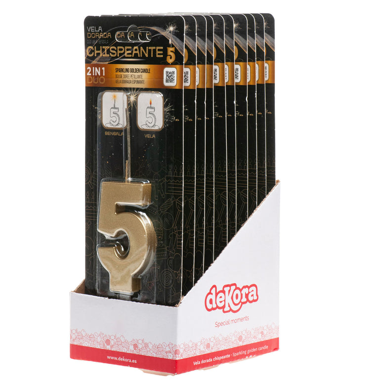 Number 5 Sparkling Gold Birthday Candle