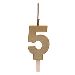 Number 5 Sparkling Gold Birthday Candle