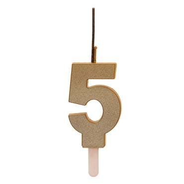 Number 5 Sparkling Gold Birthday Candle