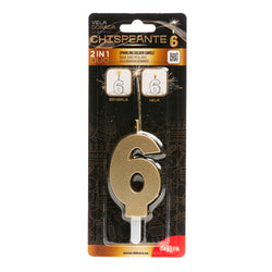 Number 6 Sparkling Gold Birthday Candle