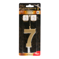 Number 7 Sparkling Gold Birthday Candle