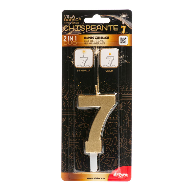 Number 7 Sparkling Gold Birthday Candle