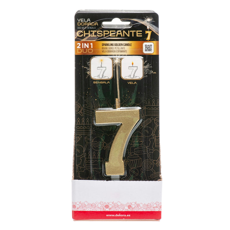 Number 7 Sparkling Gold Birthday Candle