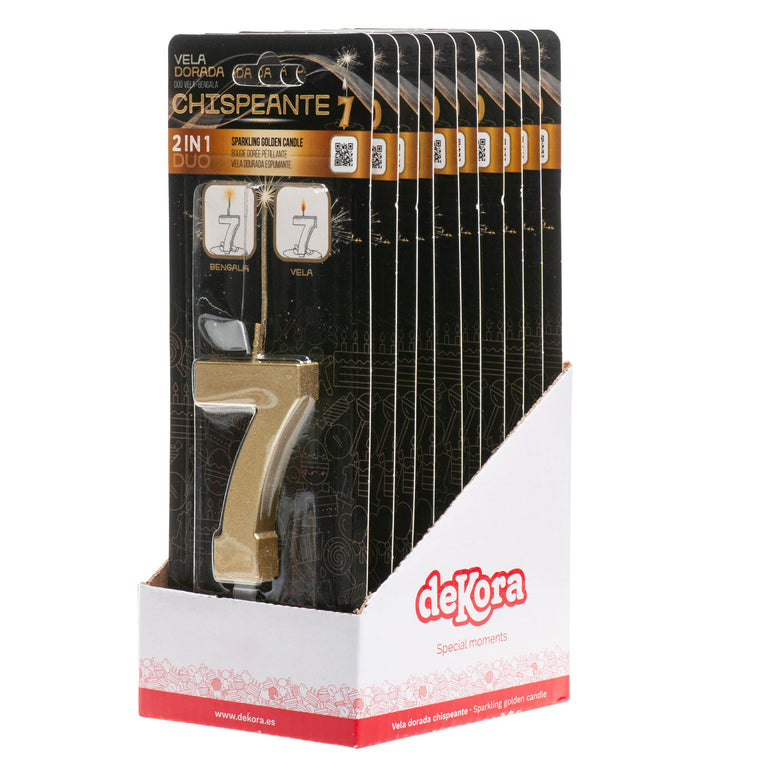 Number 7 Sparkling Gold Birthday Candle
