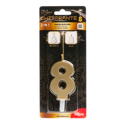 Number 8 Sparkling Gold Birthday Candle