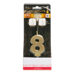 Number 8 Sparkling Gold Birthday Candle