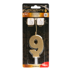 Number 9 Sparkling Gold Birthday Candle