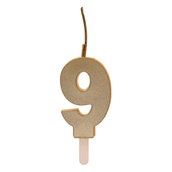 Number 9 Sparkling Gold Birthday Candle