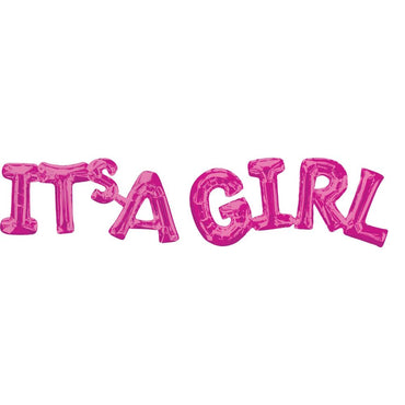 It's A Girl Pink Block Phrase Foil Balloon Balloons & Streamers - Party Centre