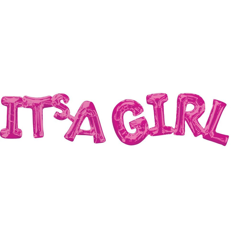 It's A Girl Pink Block Phrase Foil Balloon Balloons & Streamers - Party Centre