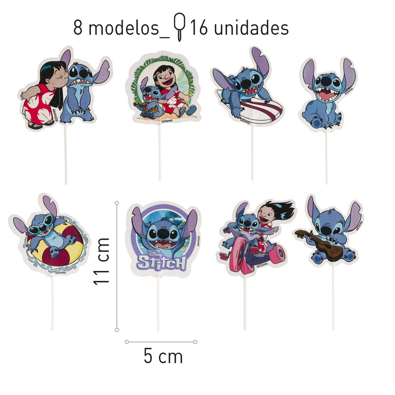 Disney Stitch Paper Cake Toppers 16pcs