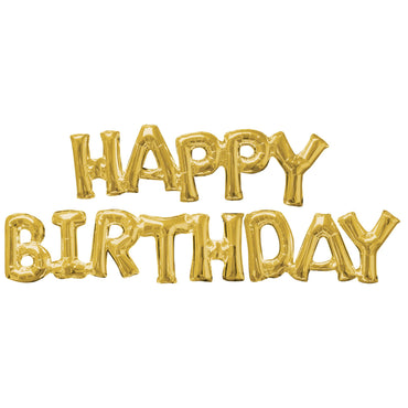 Happy Birthday Gold Phrase Foil Balloon Balloons & Streamers - Party Centre