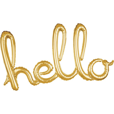 Hello Script Phrase Gold Foil Balloon 99x55cm Balloons & Streamers - Party Centre