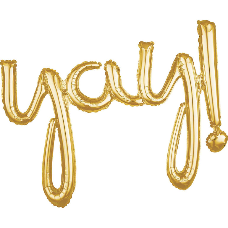 Yay! Script Phrase Gold Foil Balloon 88x63cm Balloons & Streamers - Party Centre