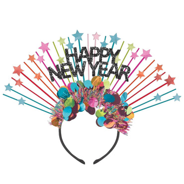 Happy New Year Colourful Confetti Glitter Foil Star and Tinsel Headband