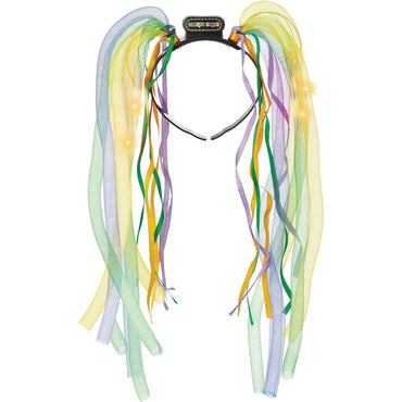 Mardi Gras Pigtail Light Up Mesh Headband