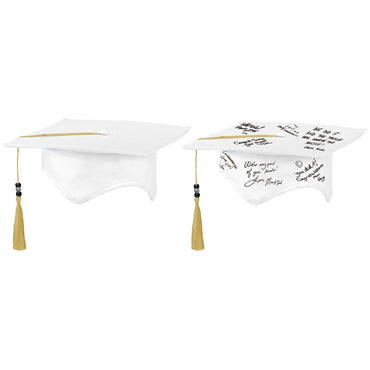 Autograph Fabric Graduation White Cap 7 in with Marker