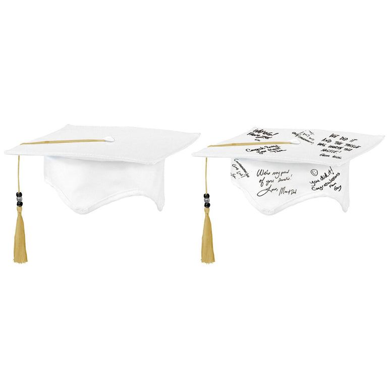 Autograph Fabric Graduation White Cap 7 in with Marker