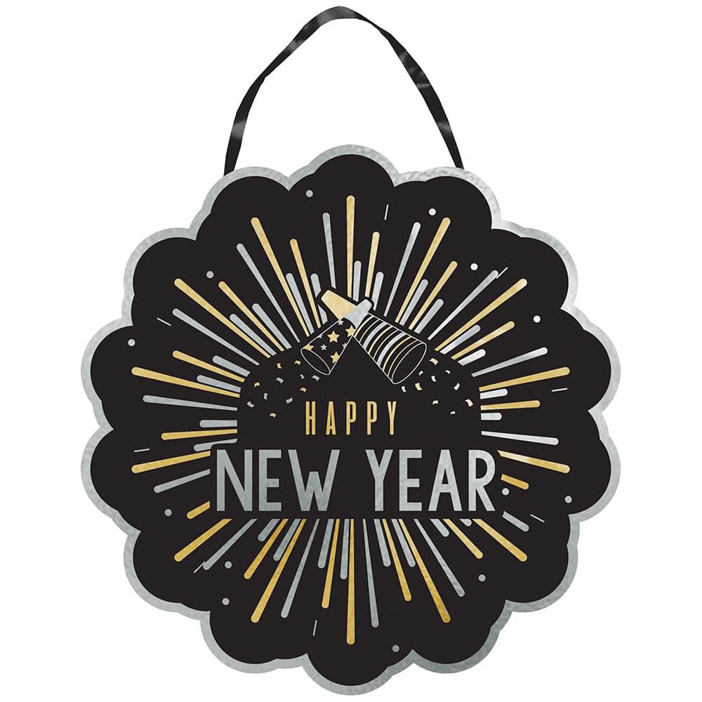Happy New Year Hot Stamped Hanging Sign 12.5in x 12.2in