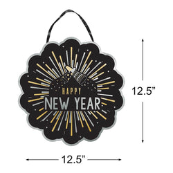 Happy New Year Hot Stamped Hanging Sign 12.5in x 12.2in