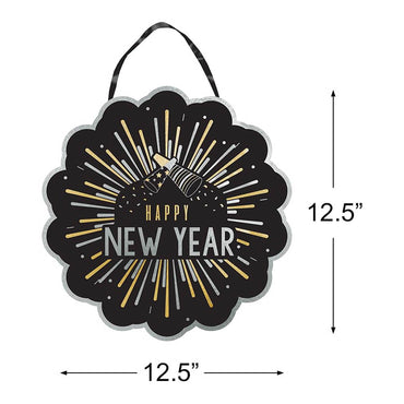 Happy New Year Hot Stamped Hanging Sign 12.5in x 12.2in