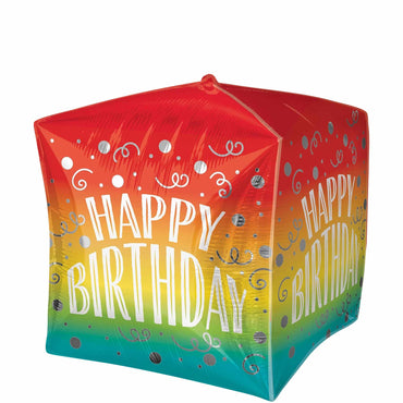 Happy Birthday Gradient Swirls Cubez Foil Balloon 38cm