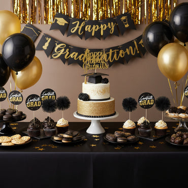 Congrats Grad Pom-Pom Centerpiece Picks-Hot Stamped 4in 3pcs