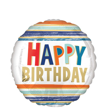 Happy Birthday Letters and Stripes Foil Balloon 45cm