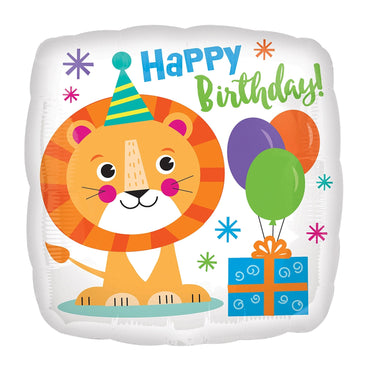 Lion Happy Birthday Square Foil Balloon 18in