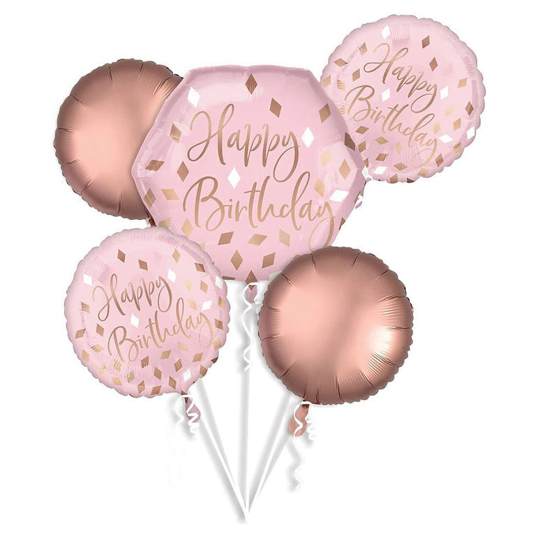 Blush Birthday Balloons Bouqiet, 5pcs