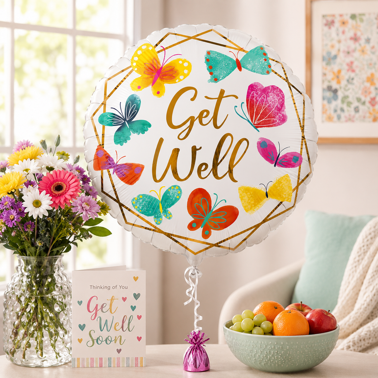 Get Well White & Gold Foil Balloon 45cm