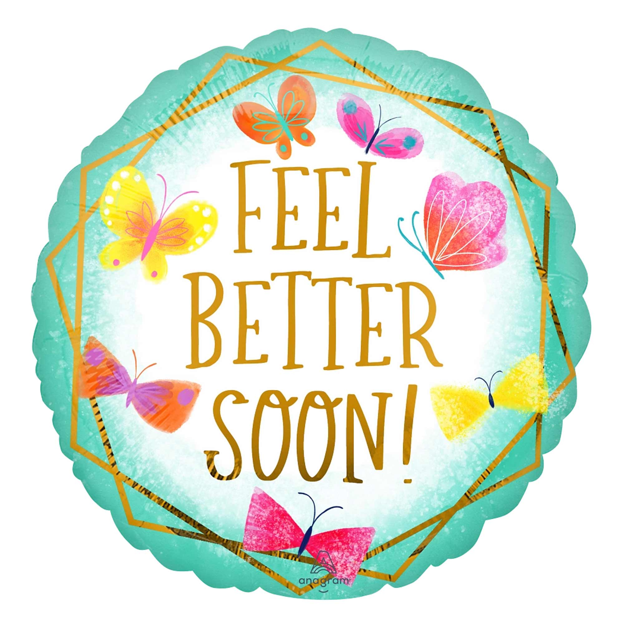 Feel Better Teal & Gold Foil Balloon 18in