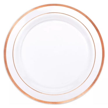 White Premium Plates H-S Rose Gold Trim Plastic 10in, 20pcs