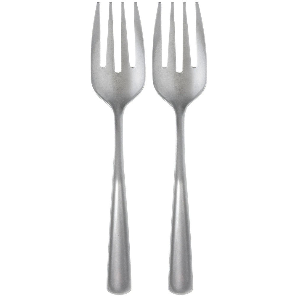 Silver Plastic Serving Fork 9.75in 2pcs