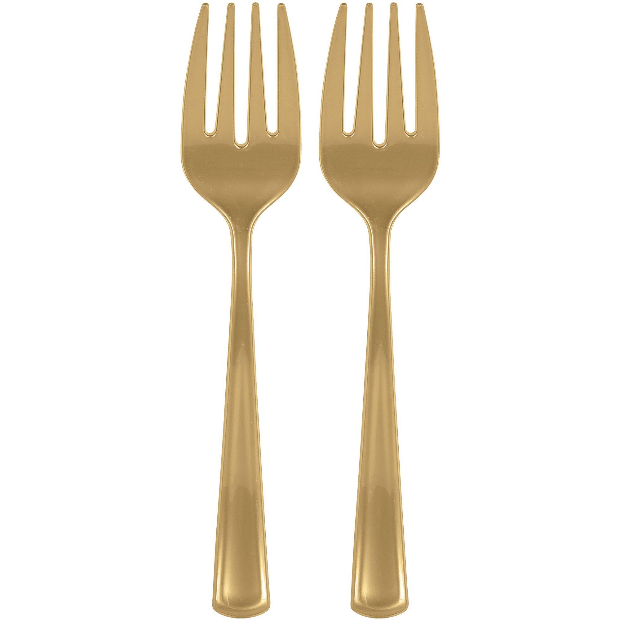 Gold Plastic Serving Forks 9.75in 2pcs