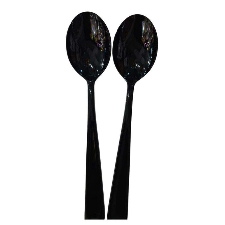 Jet Black Packaged Plastic Serving Spoons 2pcs