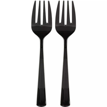 Jet Black Packaged Plastic Serving Forks 2pcs