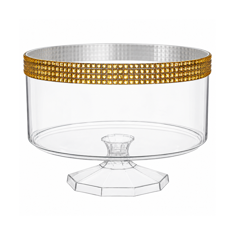 Clear Plastic Small Trifle Container With Gold Gems