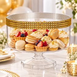 Clear Plastic Small Trifle Container With Gold Gems