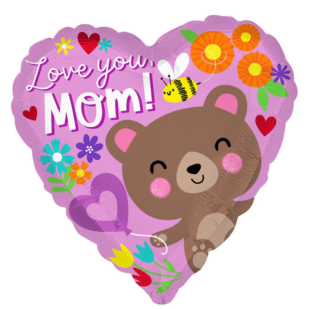Love You Mom Bear Foil Balloon 45cm